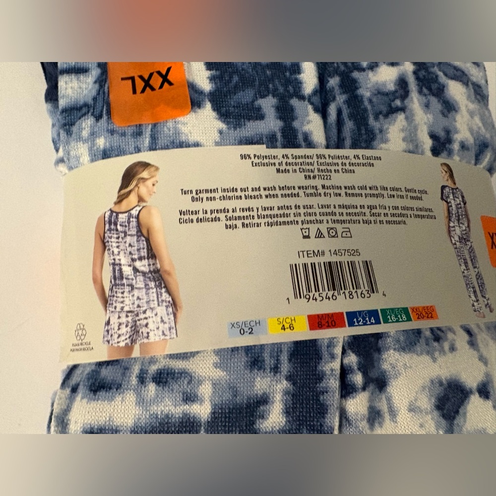 SOLD-Lucky Brand 4 Piece Pajama Set Blue Tie Dye Size XXL NWT - Picture 4 of 9